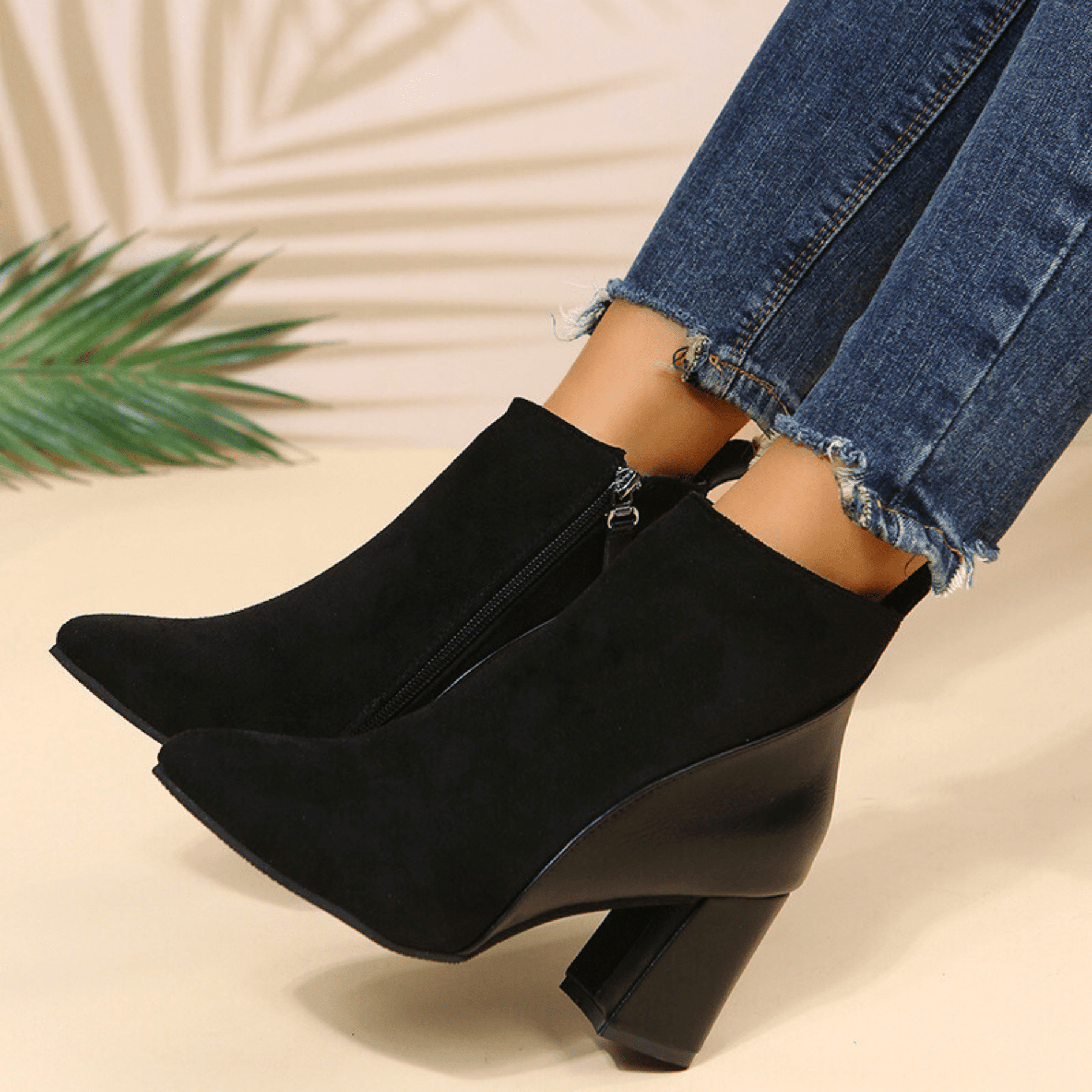 Abigail | Women's Suede Pointed Toe Block Heel Ankle Boots