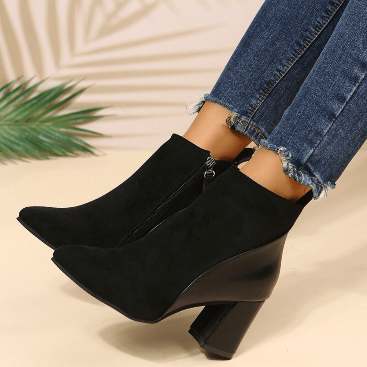 Abigail | Women's Suede Pointed Toe Block Heel Ankle Boots
