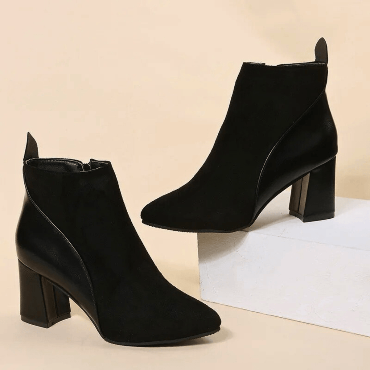 Abigail | Women's Suede Pointed Toe Block Heel Ankle Boots