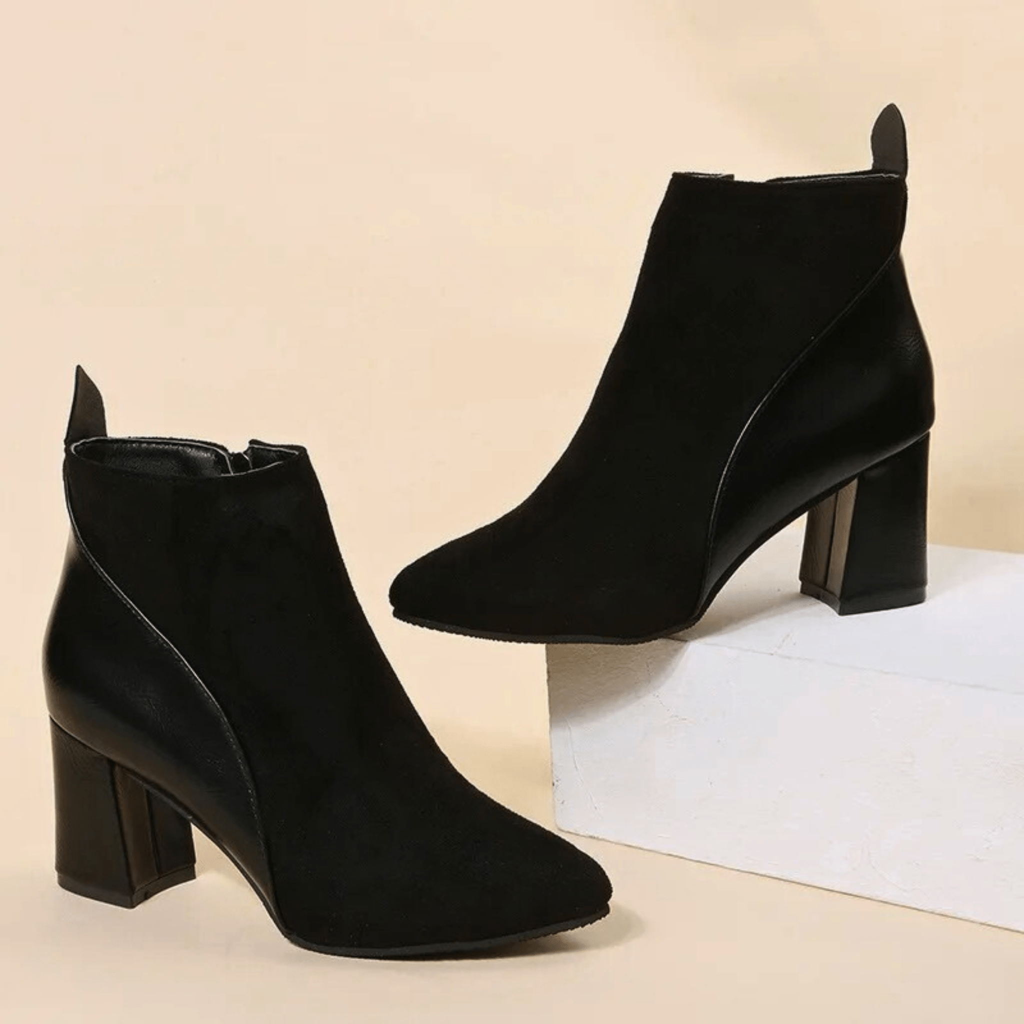 Abigail | Women's Suede Pointed Toe Block Heel Ankle Boots