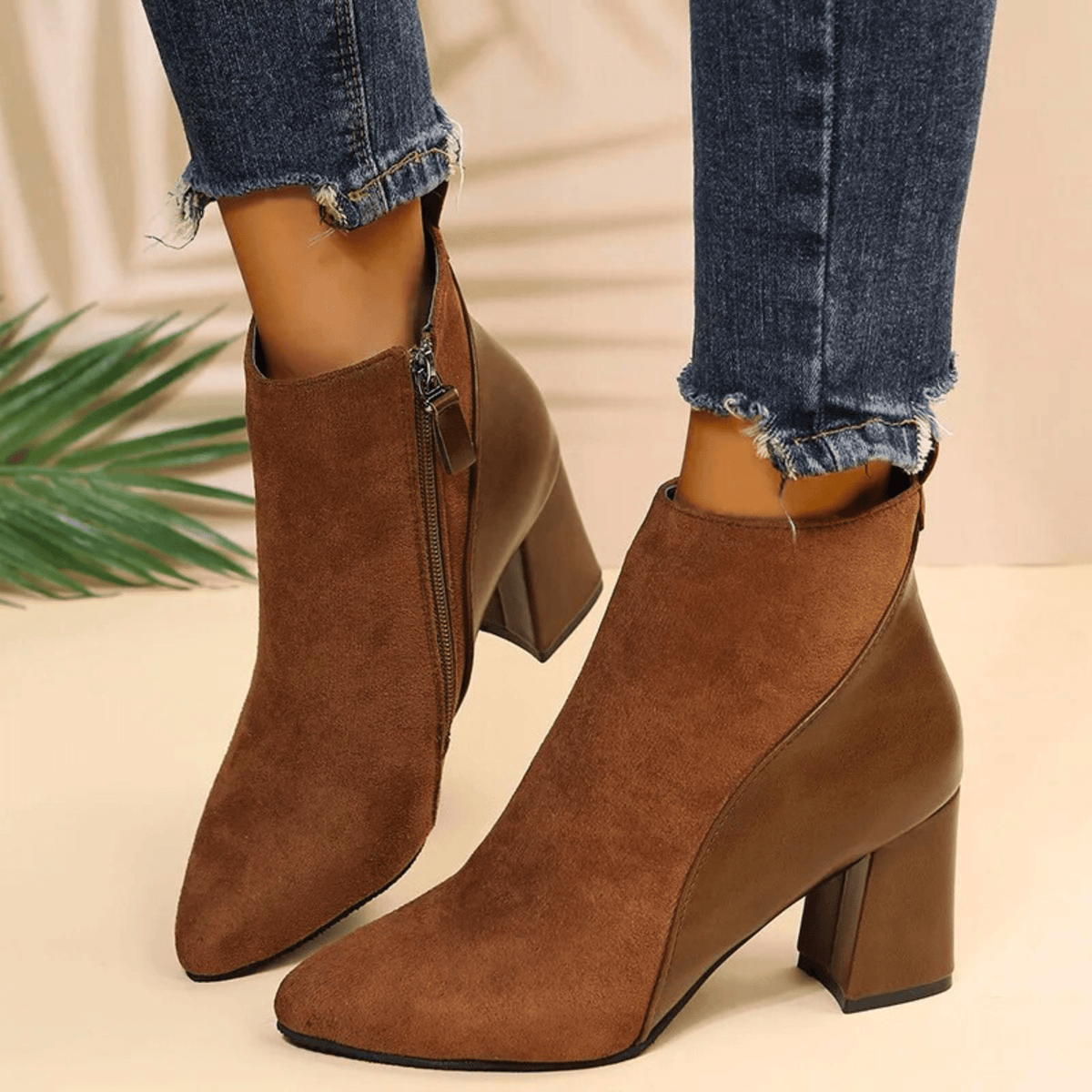 Abigail | Women's Suede Pointed Toe Block Heel Ankle Boots
