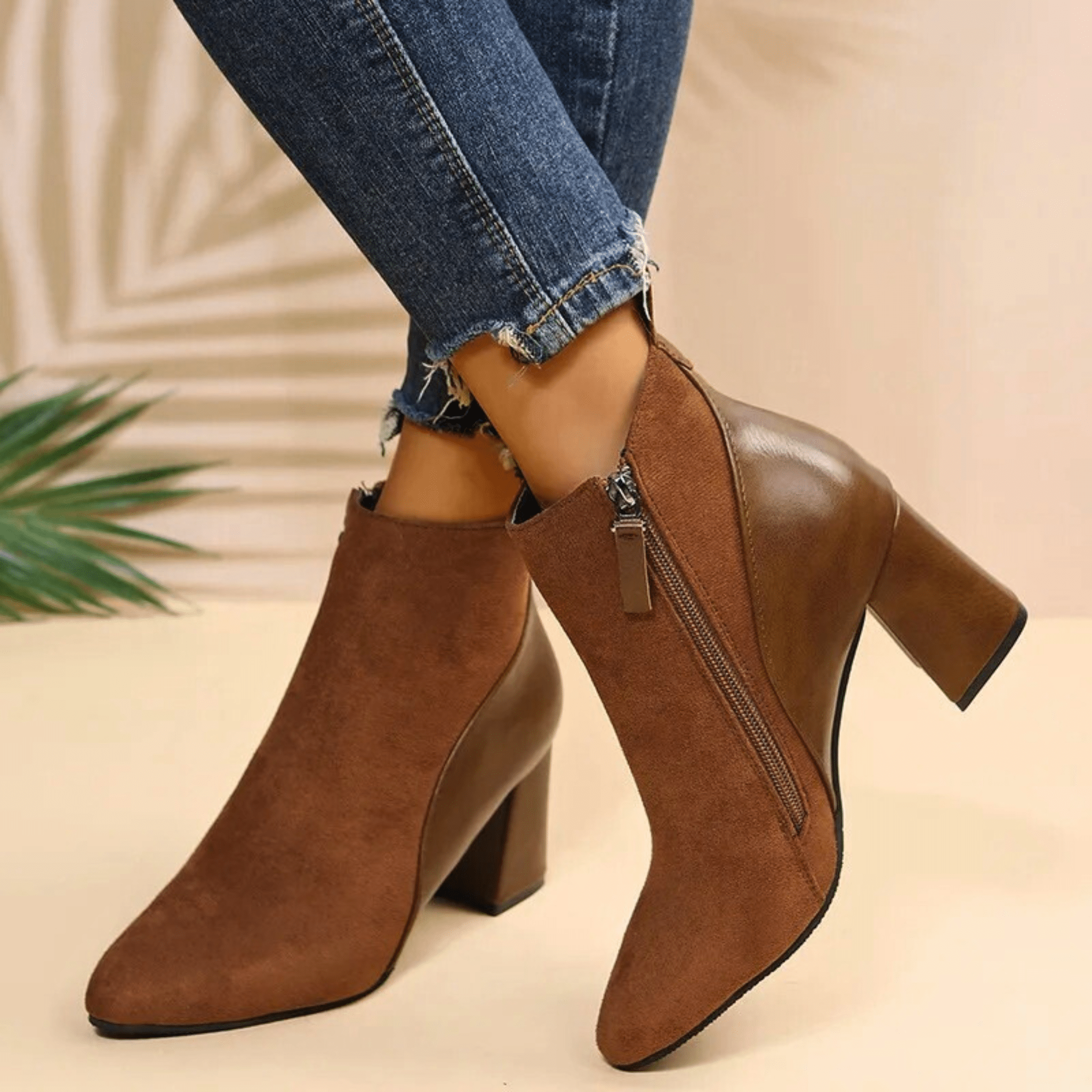 Abigail | Women's Suede Pointed Toe Block Heel Ankle Boots
