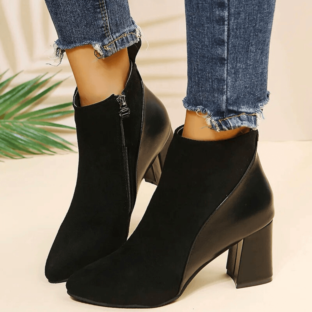 Abigail | Women's Suede Pointed Toe Block Heel Ankle Boots