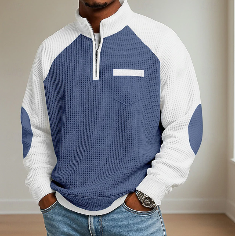 Grantham | Men's Warm Colour Block Half-Zip Sweater