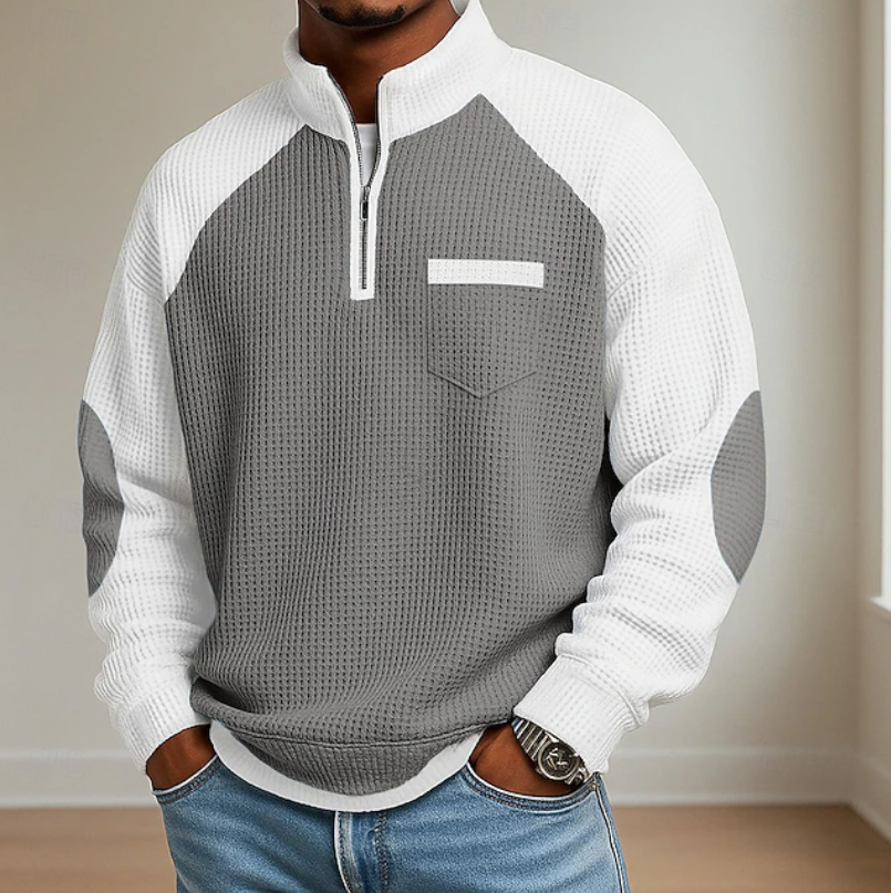 Grantham | Men's Warm Colour Block Half-Zip Sweater
