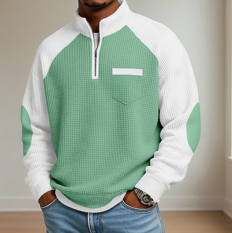 Grantham | Men's Warm Colour Block Half-Zip Sweater