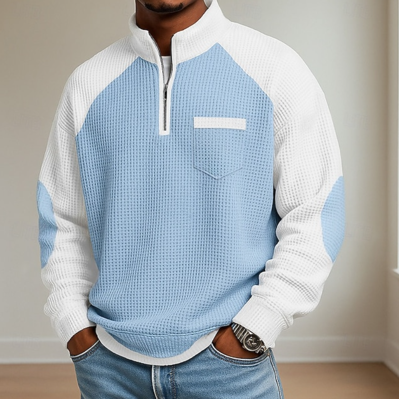 Grantham | Men's Warm Colour Block Half-Zip Sweater
