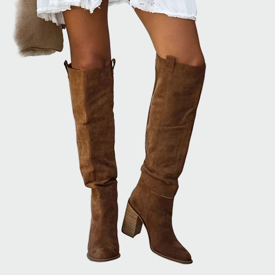 Halvine | Women's Knee-High Boots Brown Block Heel