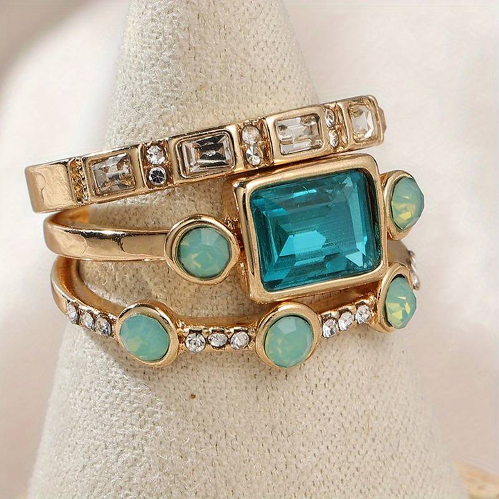DARLENE™ - Ensemble de bagues en cristal bleu vintage