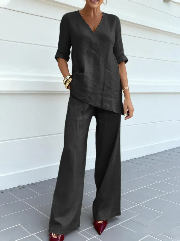 Susana | Ensemble Deux Pièces avec Top à Manches Courtes et Pantalons Droits