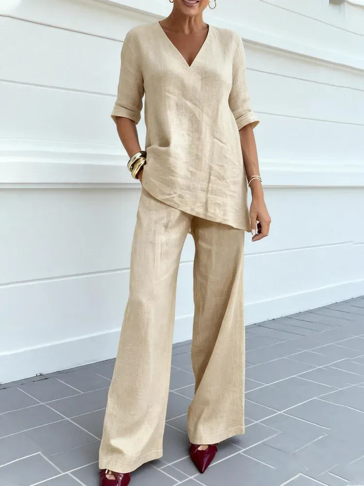 Susana | Ensemble Deux Pièces avec Top à Manches Courtes et Pantalons Droits