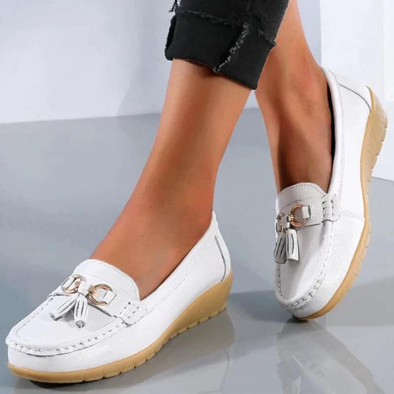 Isadora | Women's Gold Tassel Flat Loafers
