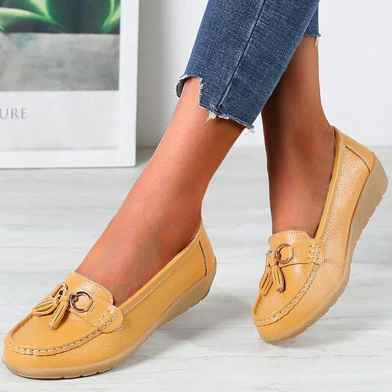 Isadora | Women's Gold Tassel Flat Loafers