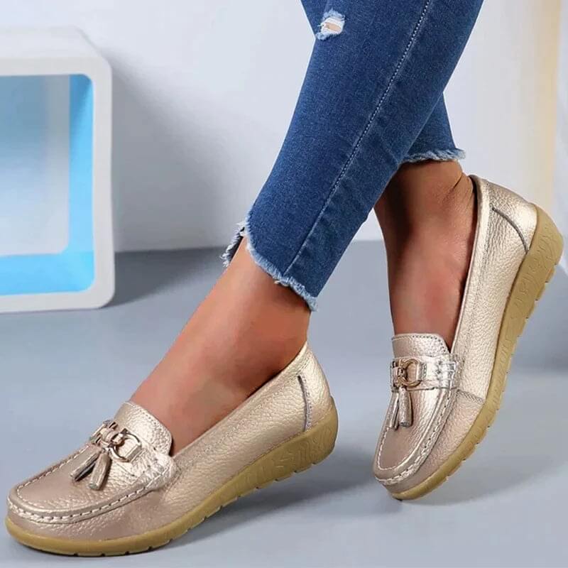 Isadora | Women's Gold Tassel Flat Loafers