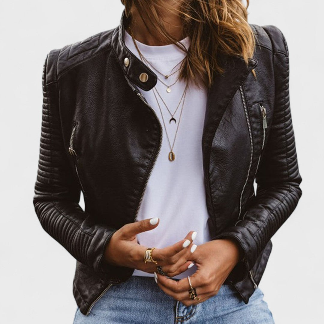 Chloe | Womens Cropped Moto Jacket Vintage Biker Style Faux Leather