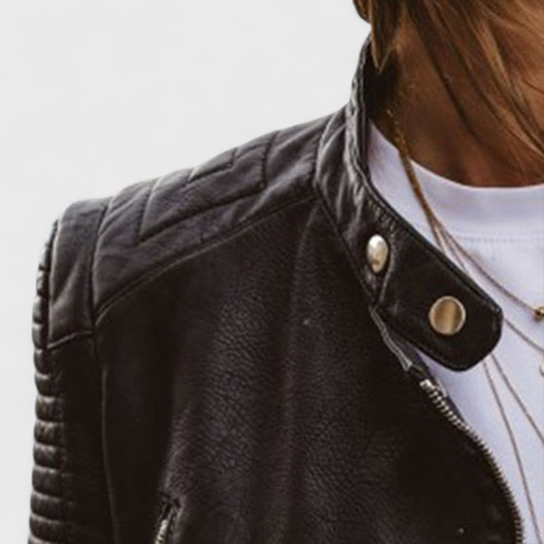 Chloe | Womens Cropped Moto Jacket Vintage Biker Style Faux Leather