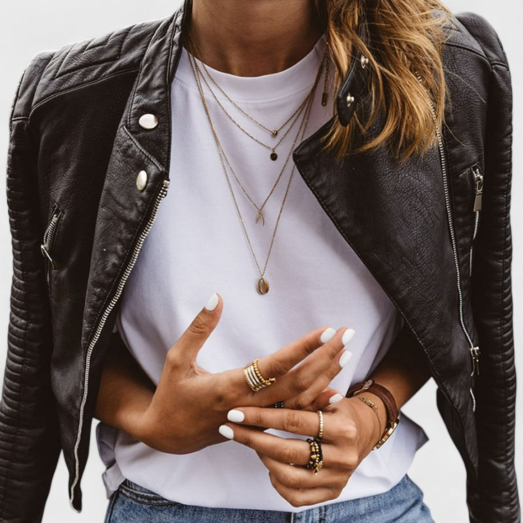 Chloe | Womens Cropped Moto Jacket Vintage Biker Style Faux Leather