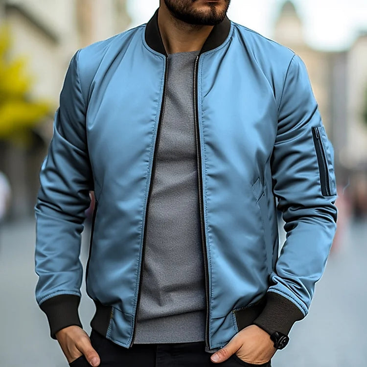 Samuel | Men's Slim Fit Zip-Up Bomber Jacket Sleeve Pocket