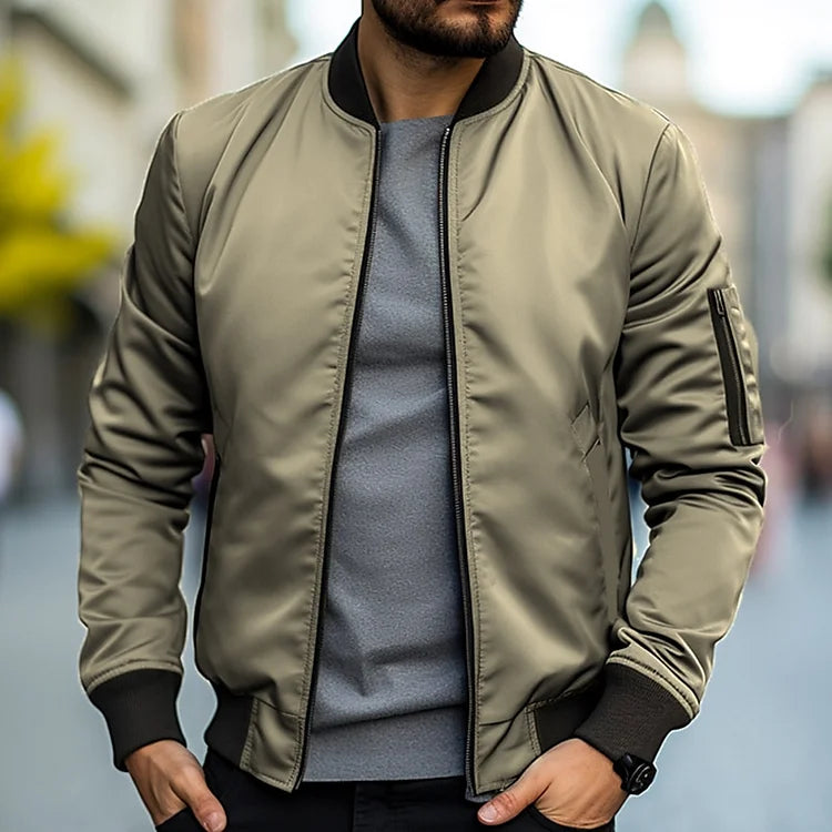 Samuel | Men's Slim Fit Zip-Up Bomber Jacket Sleeve Pocket