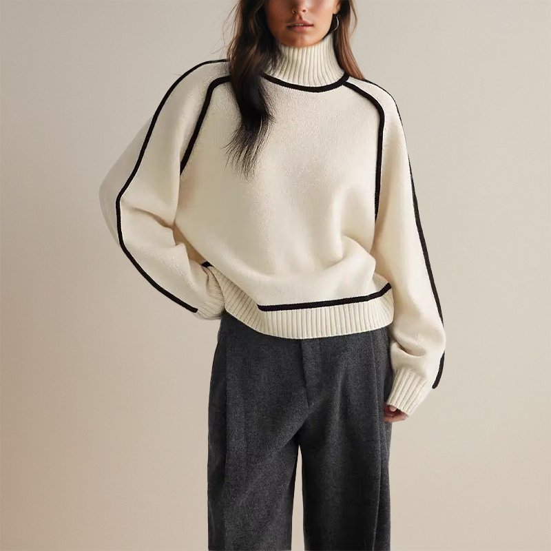 Faye | Contrast Trim Turtleneck Sweater