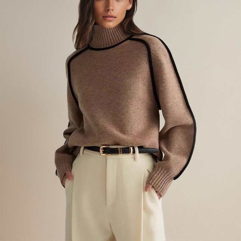 Faye | Contrast Trim Turtleneck Sweater