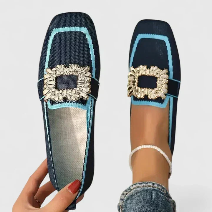 Lysithea | Women's Navy Slip-On Buckle Loafers