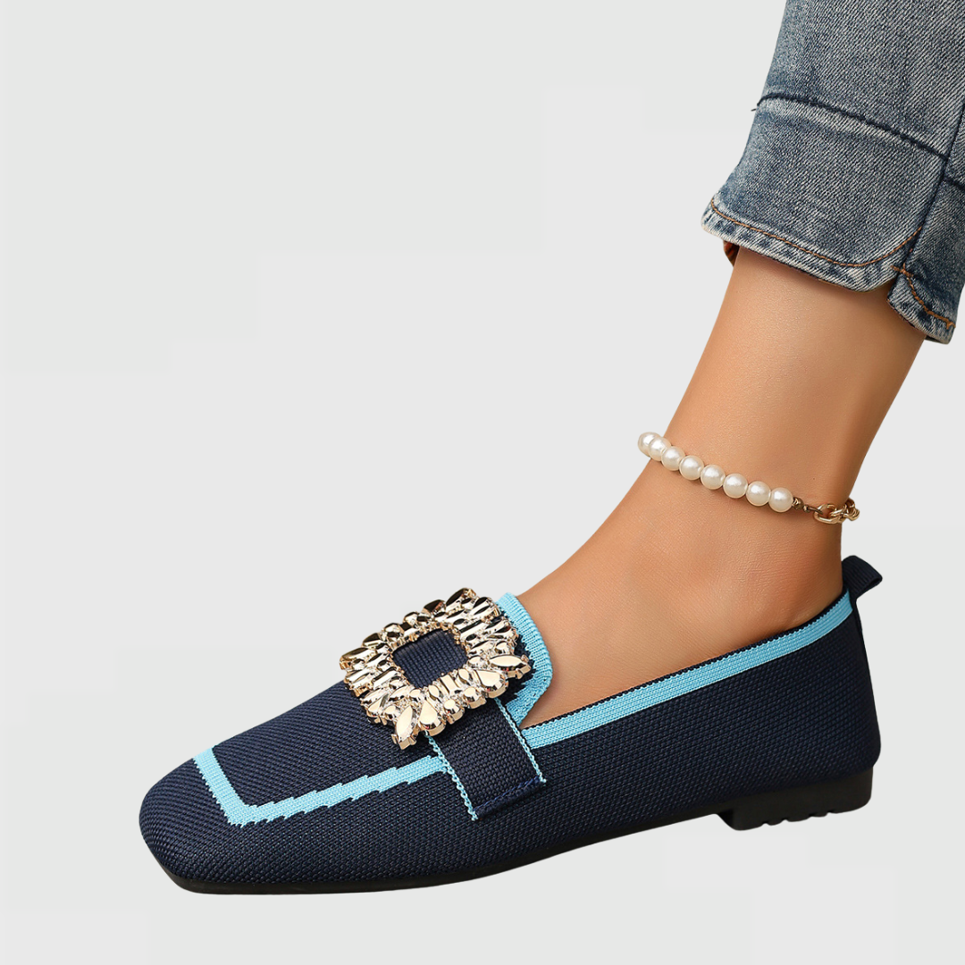 Lysithea | Women's Navy Slip-On Buckle Loafers