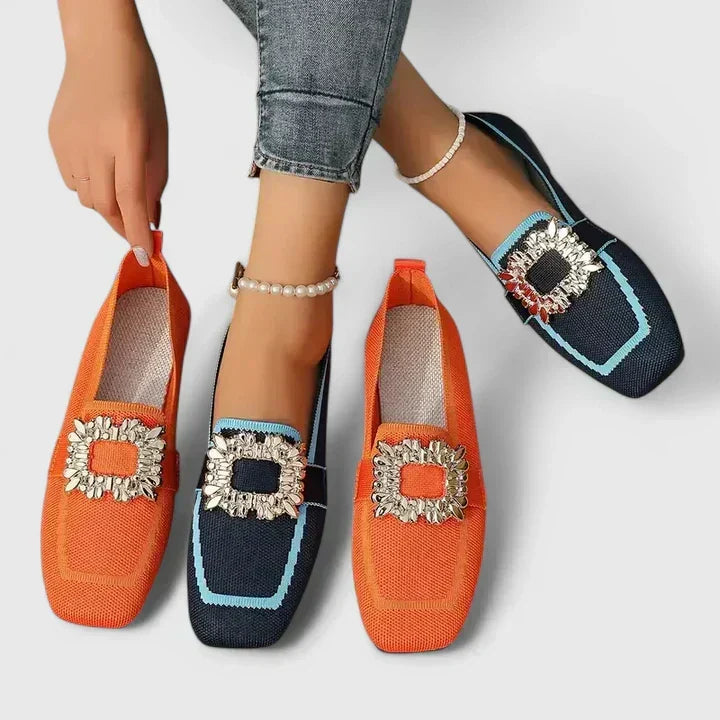 Lysithea | Women's Navy Slip-On Buckle Loafers