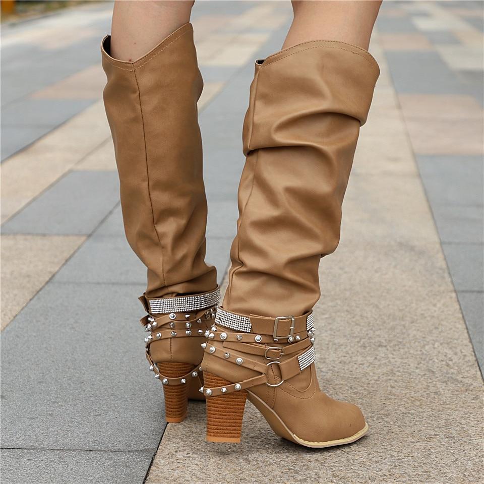 Hannah | Women's Rhinestone Strap Slouchy Knee High Boots