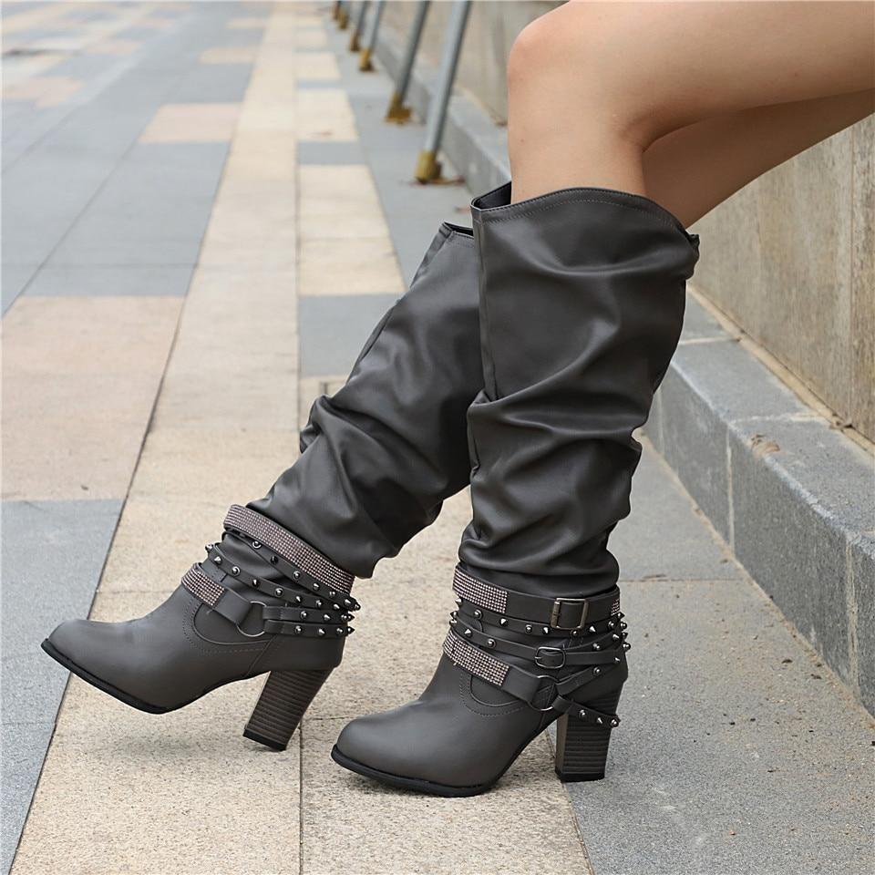 Hannah | Women's Rhinestone Strap Slouchy Knee High Boots
