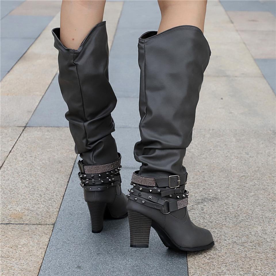 Hannah | Women's Rhinestone Strap Slouchy Knee High Boots
