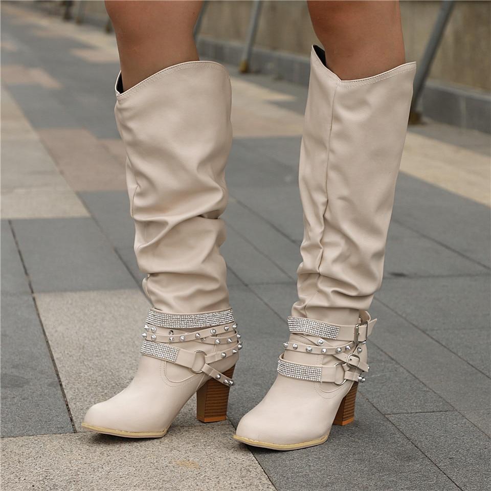 Hannah | Women's Rhinestone Strap Slouchy Knee High Boots
