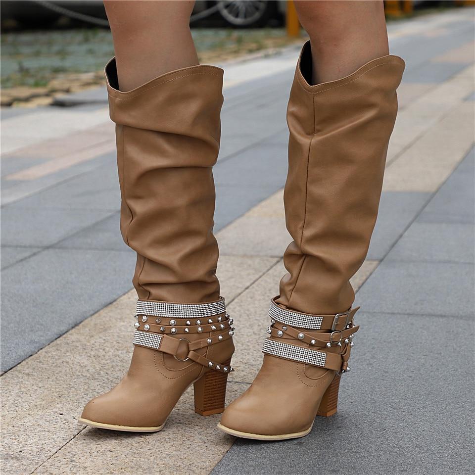 Hannah | Women's Rhinestone Strap Slouchy Knee High Boots