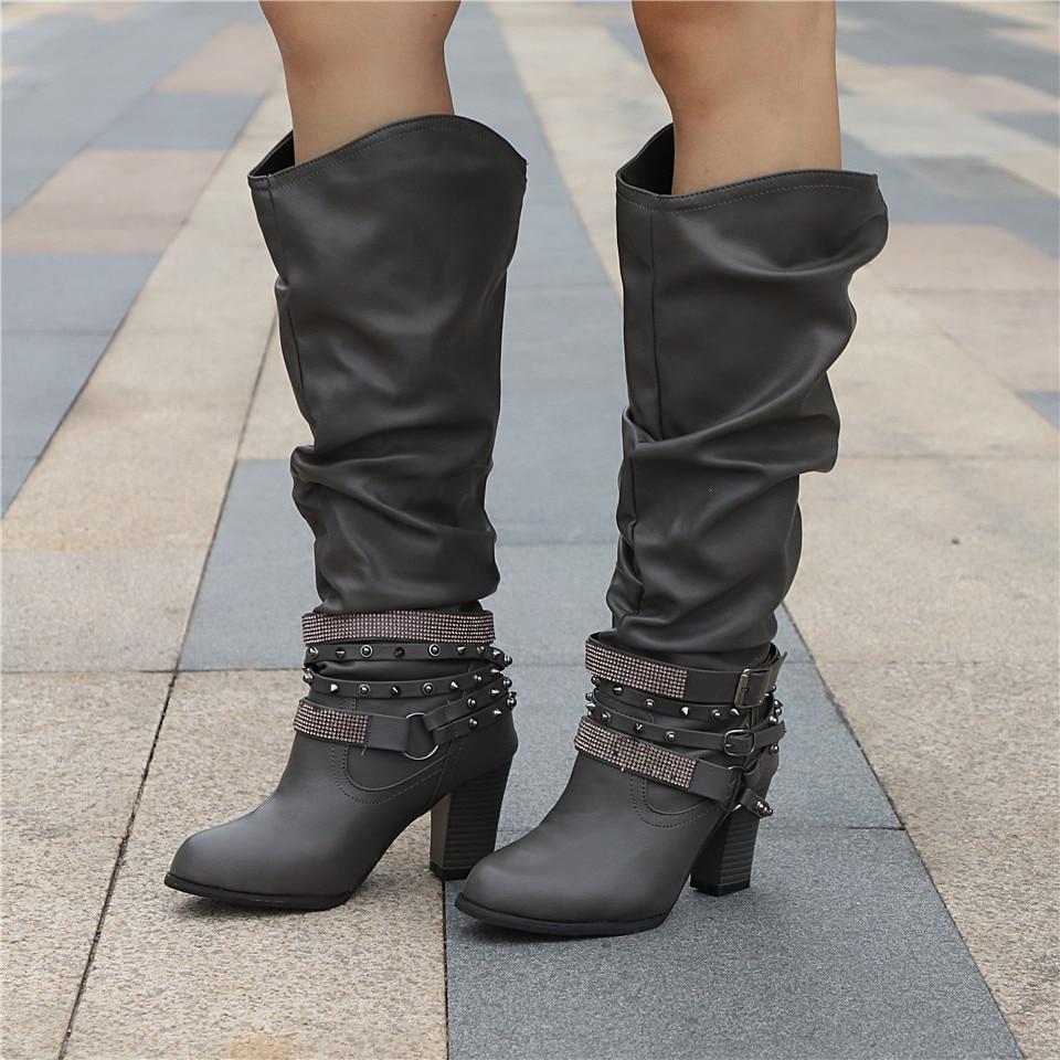 Hannah | Women's Rhinestone Strap Slouchy Knee High Boots