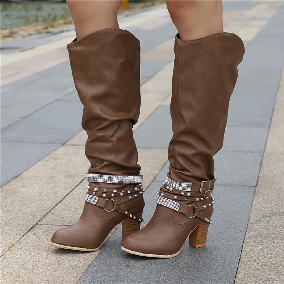 Hannah | Women's Rhinestone Strap Slouchy Knee High Boots