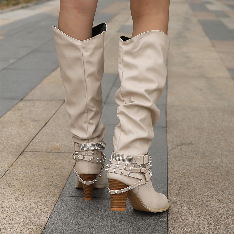 Hannah | Women's Rhinestone Strap Slouchy Knee High Boots