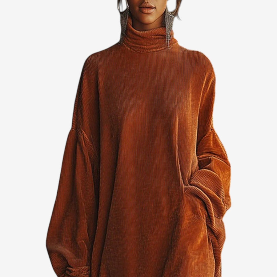 Inge | Women's Turtleneck Fringe Hem Knit Sweater Dress