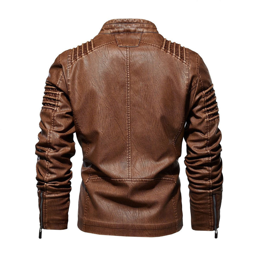 Edward | Men's Biker Faux Leather Jacket Structured Shoulder Zip-Up
