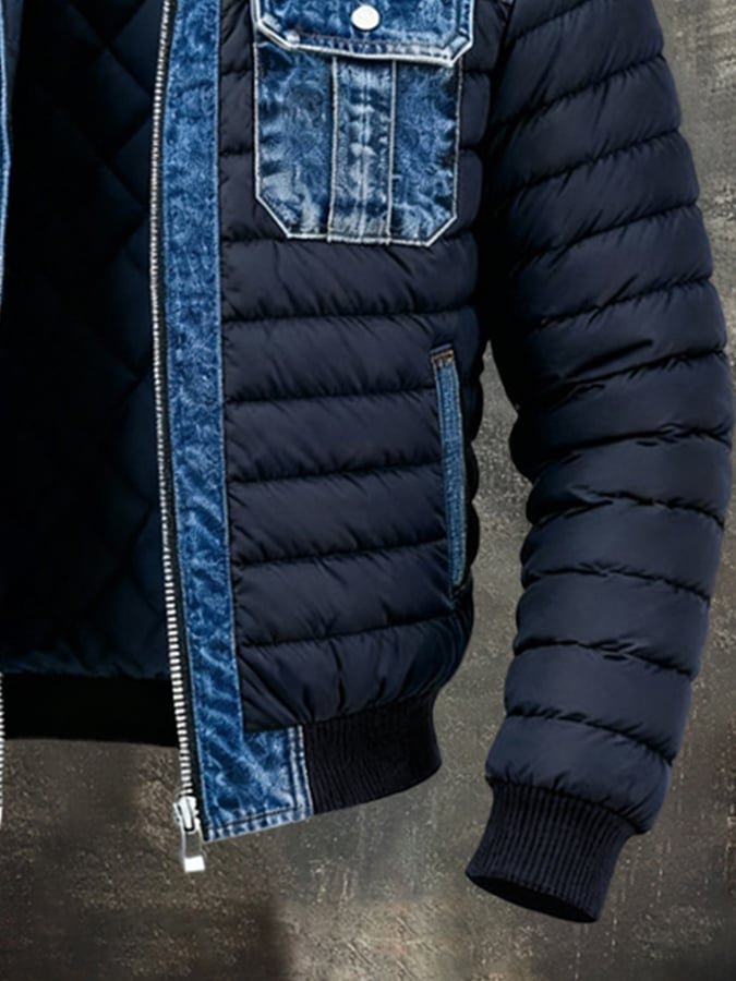 Muhammad | Men's Denim Bomber Jacket Padded Windproof Winter Outerwear