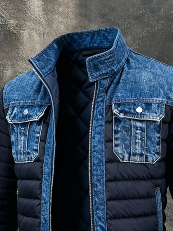 Muhammad | Men's Denim Bomber Jacket Padded Windproof Winter Outerwear