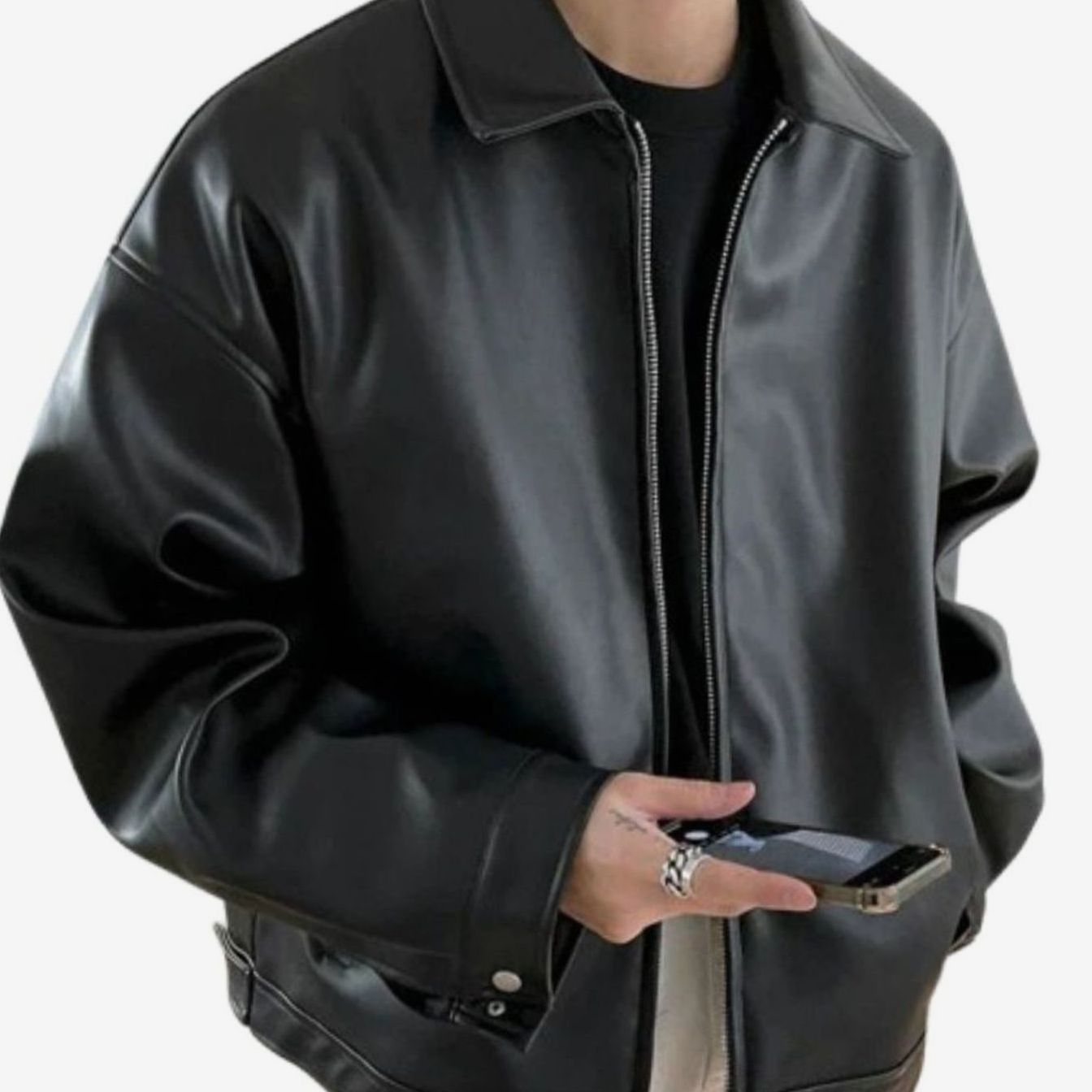 Leo | Mens Slim Fit Faux Leather Zip-Up Bomber Jacket Oversized