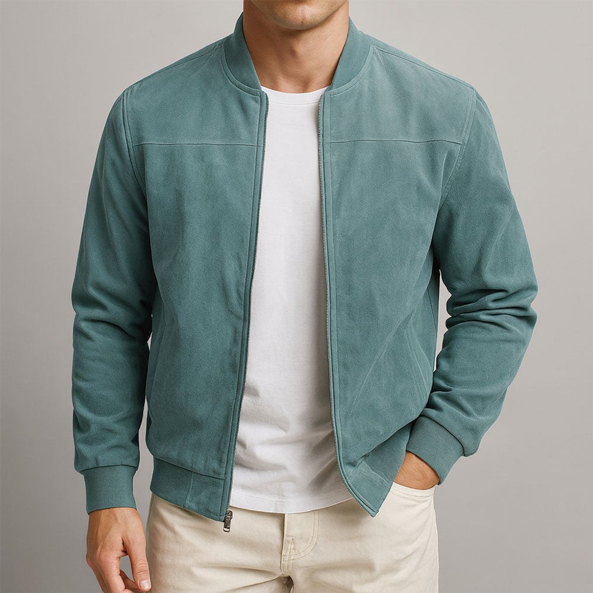Henry | Mens Slim Fit Suede Bomber Jacket Full Zip