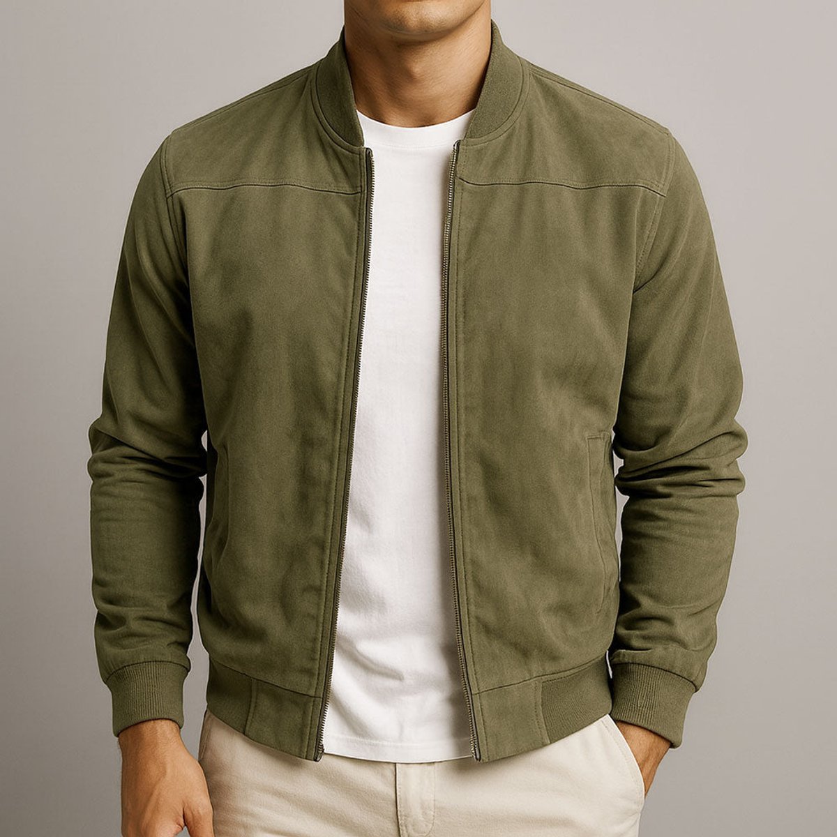 Henry | Mens Slim Fit Suede Bomber Jacket Full Zip