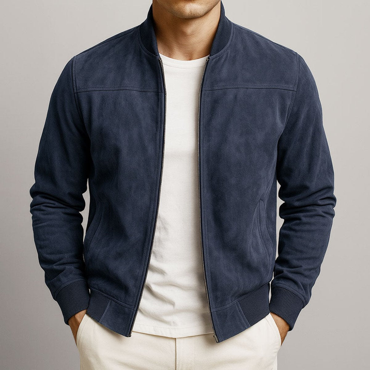 Henry | Mens Slim Fit Suede Bomber Jacket Full Zip