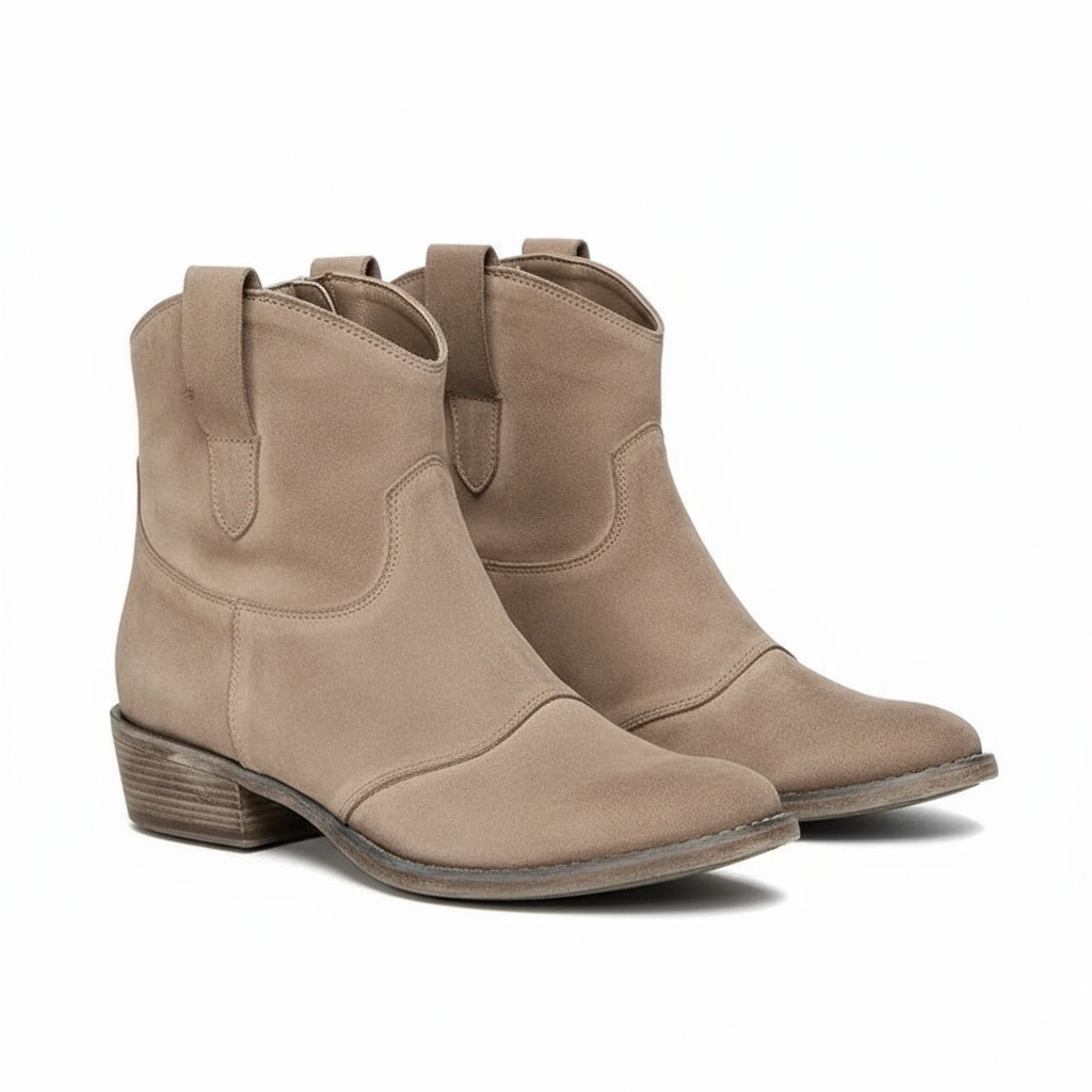 Minerva | Women's Beige Western Ankle Boots