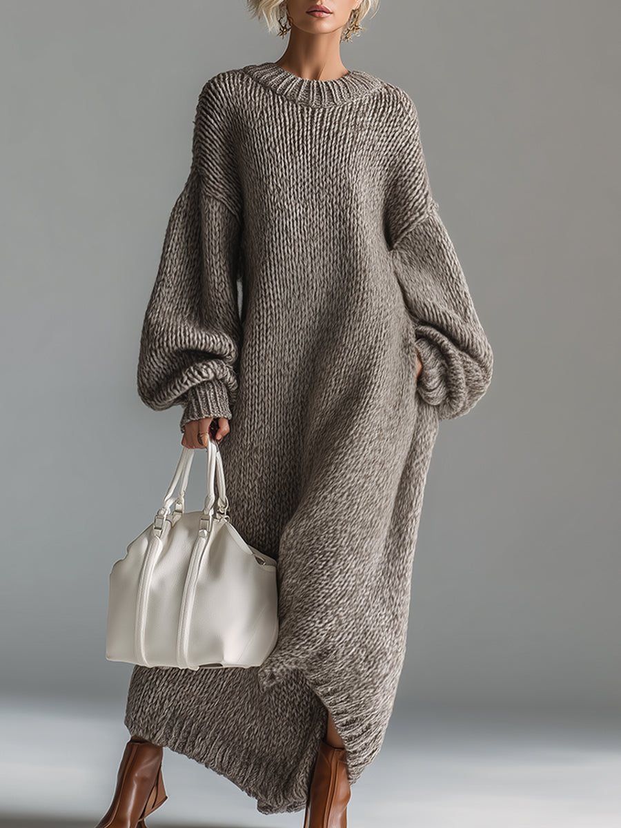 Norah | Women's Oversized Chunky Knit Balloon Sleeve Maxi Sweater Dress