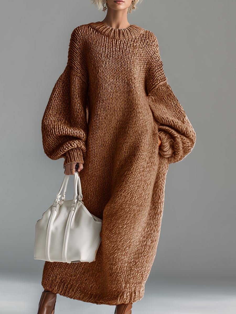 Norah | Women's Oversized Chunky Knit Balloon Sleeve Maxi Sweater Dress