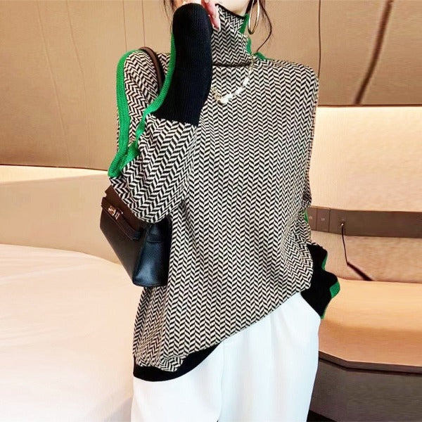 Winona | Contrast Sleeve Turtleneck Sweater