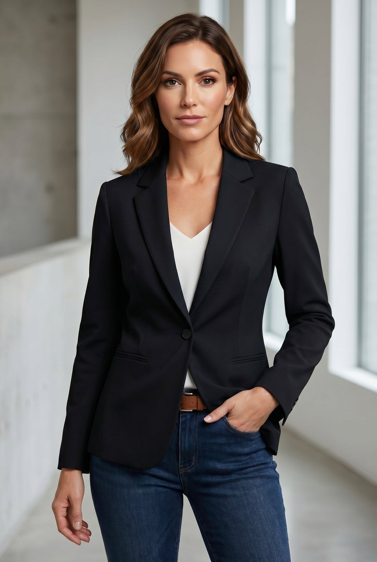 Adelina | Women's Lapel Collar Button-Front Tailored Blazer