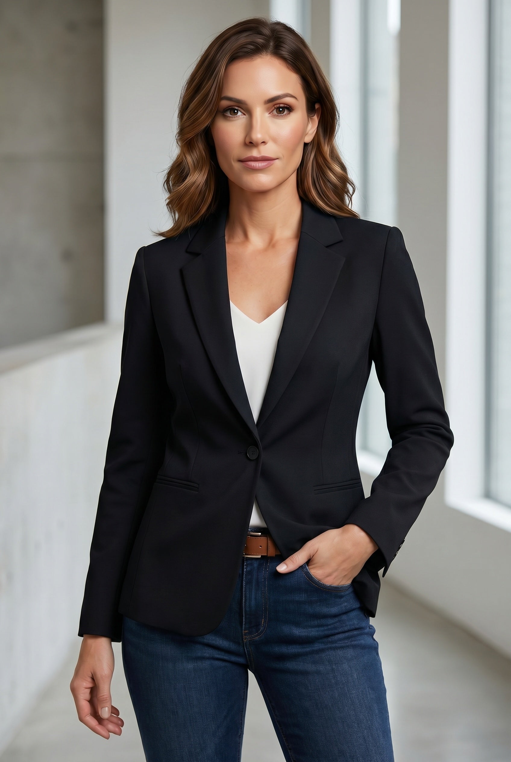 Adelina | Women's Lapel Collar Button-Front Tailored Blazer